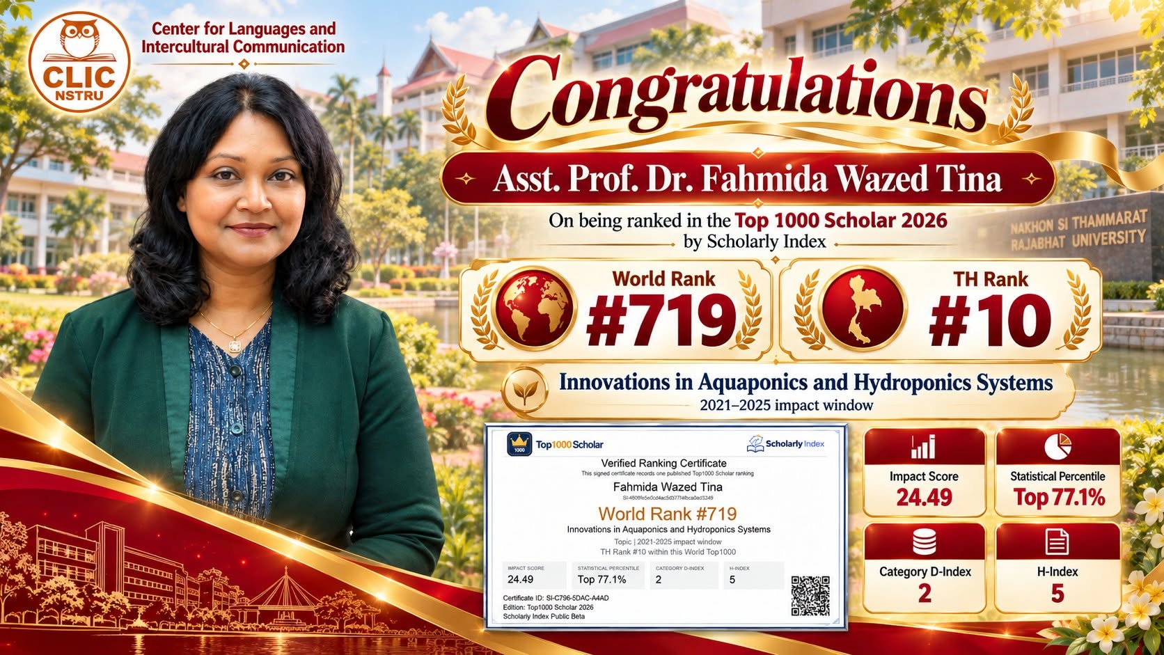 Congratulations to Asst. Prof. Dr. Fahmida Wazed Tina!